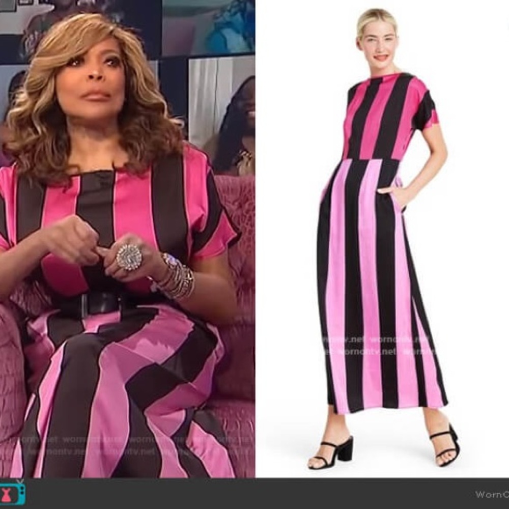 Christopher Rogers Barbie pink candy stripe silky dress pink and black